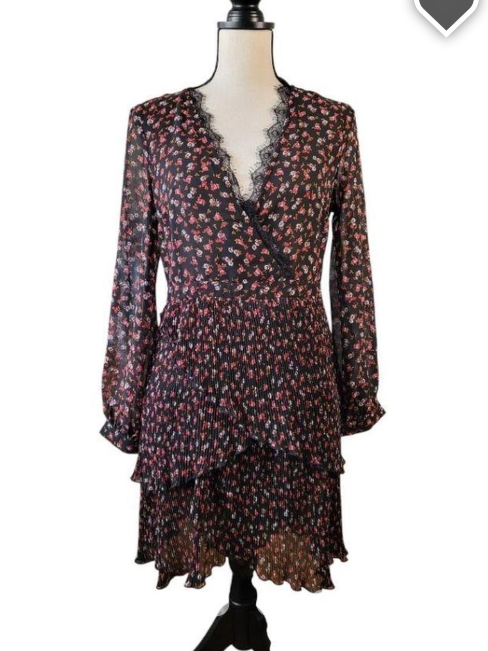 Topshop Black Floral Smocked Waist Long Sleeve Mini Dress